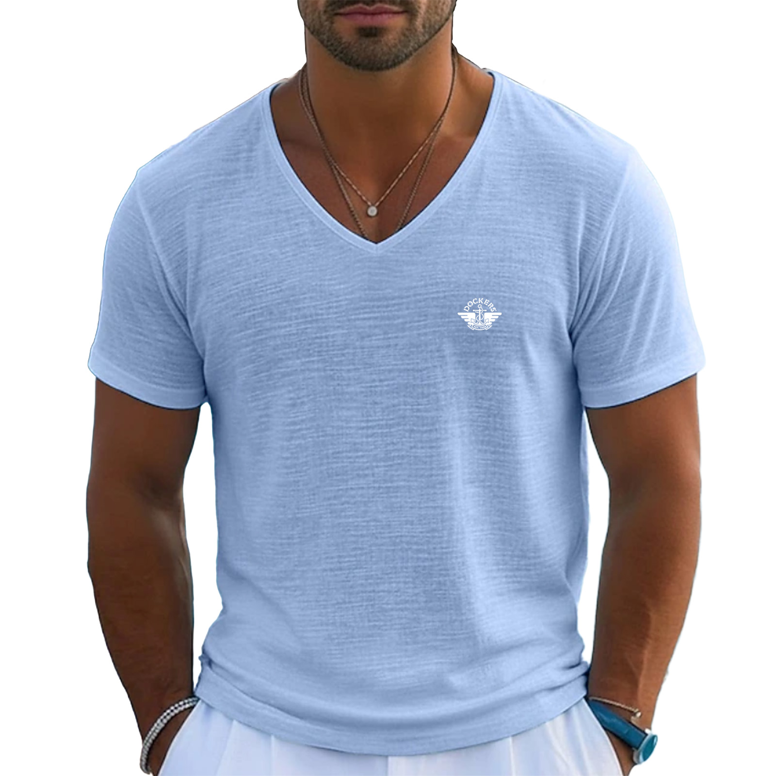 Men's T Shirt Short Sleeve Shirt Tee Top Linen T-Shirt Short Sleeve V