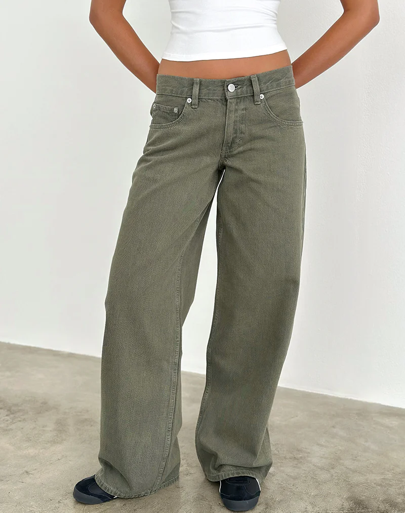 Low Rise Roomy Jeans in Olive