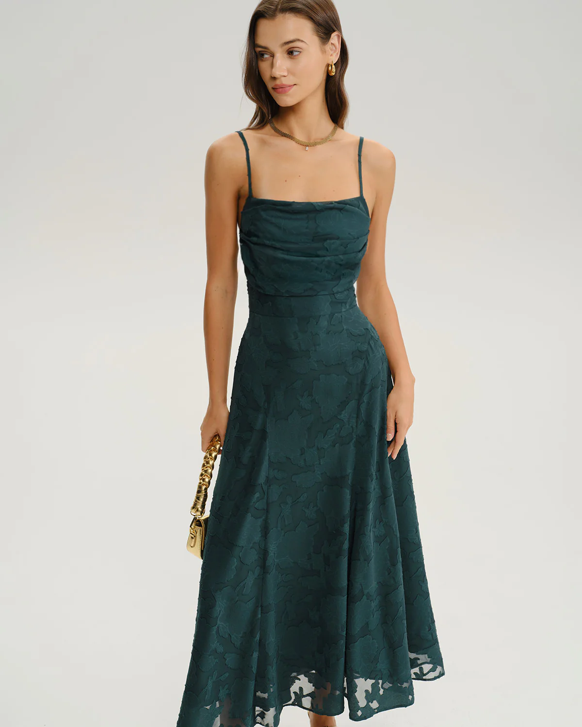 Green Jacquard A-Line Slip Maxi Dress