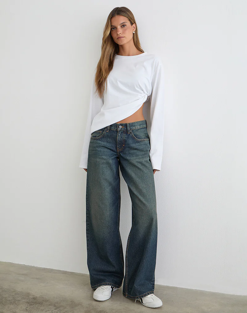Low Rise Roomy Jeans in Dirty Green