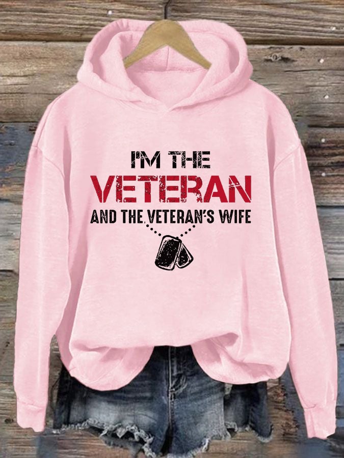 Women's I'm A Veteran And The Veteran's Wife Printed Casual Hoodie