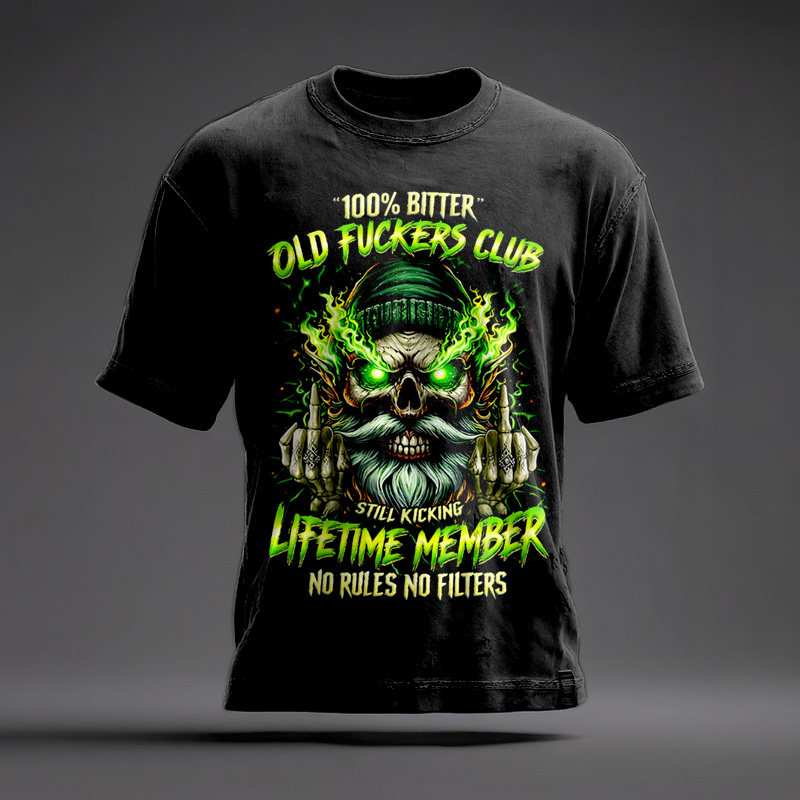 Funny Retro Old Man Club Skull Art Print Casual T-shirt