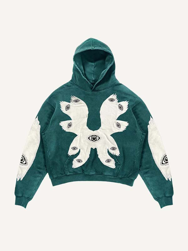 Eye&Wing&Graphic Faux Decal Print Slant Pockets Hoodie