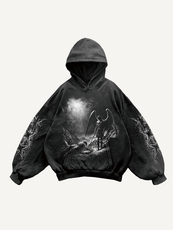 Figure&Wing&Graphic Print Slant Pockets Hoodie