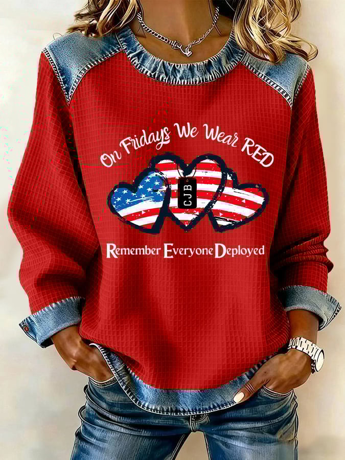Women's Veterans Red Friday Print Casual Top