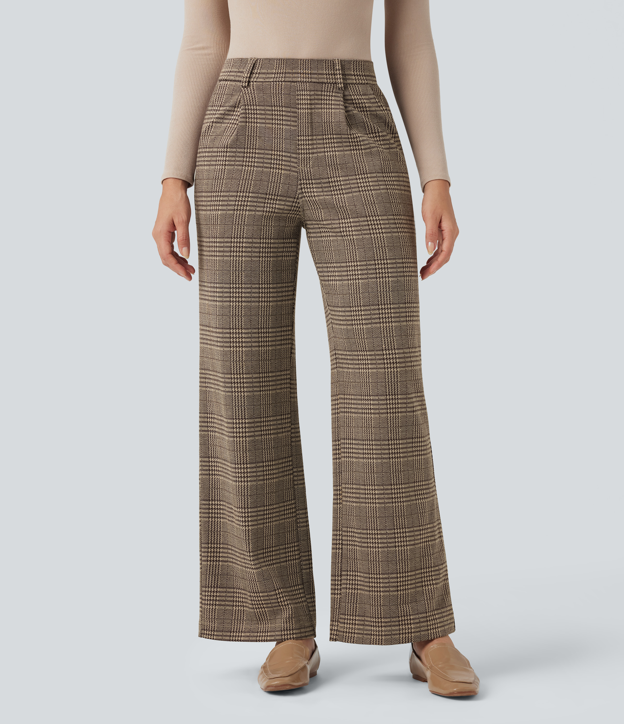 Halara Flex™ High Waisted Straight Leg Houndstooth Plaid Work Pants with Pockets