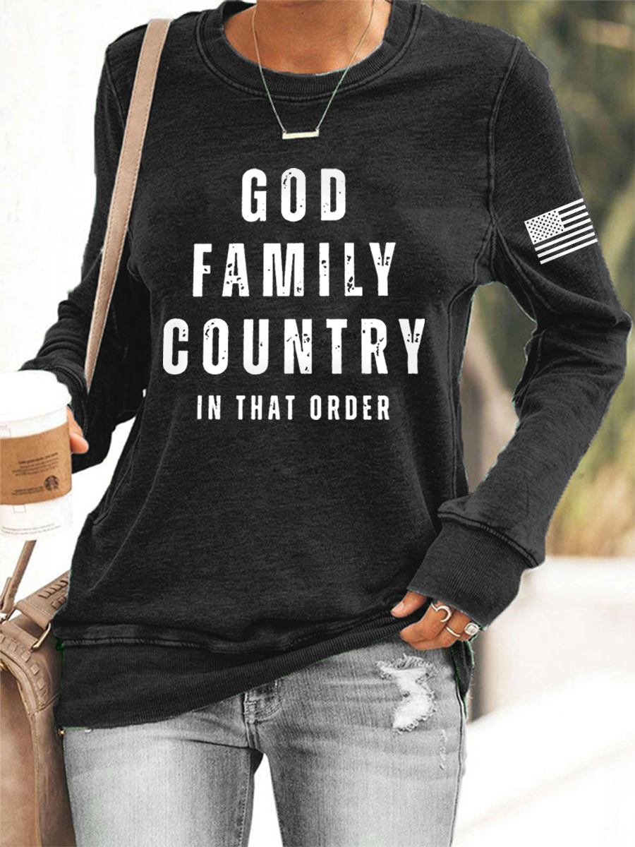 Women's God Family Country In That Order  Flag Print Sweatshirt