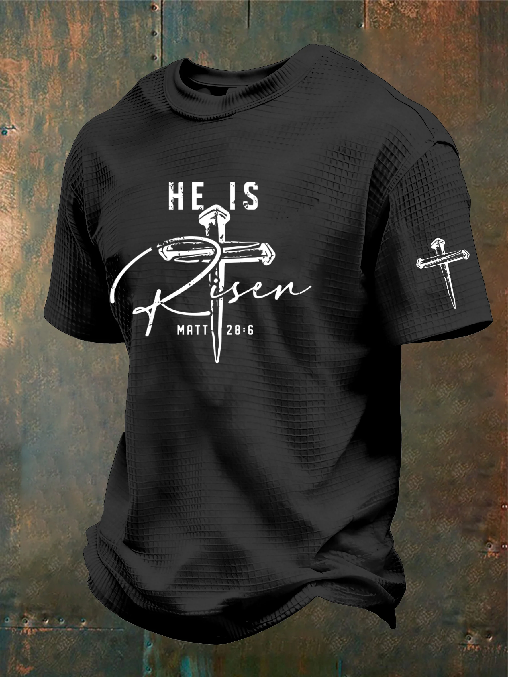 Men's “He is Risen” Waffle Print T-Shirt
