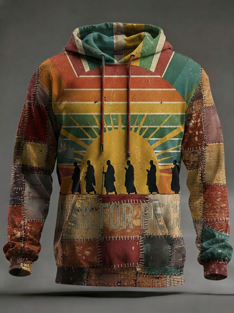 Walk For Peace Patchwork Casual Hoodie