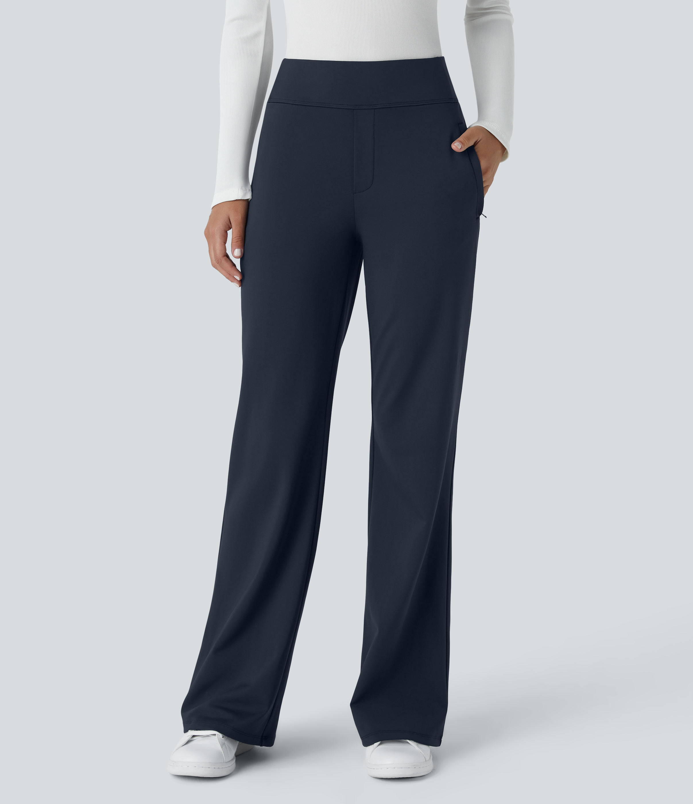Halara Flex™ Mid Rise Side Zipper Pocket Work Flare Pants
