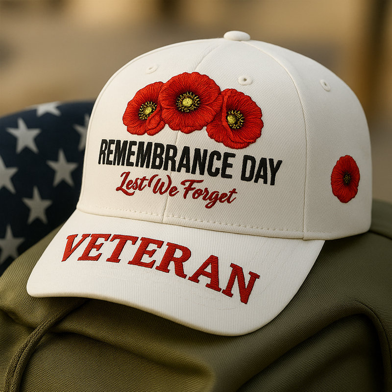 US Veteran Poppy Pattern Printed Hat