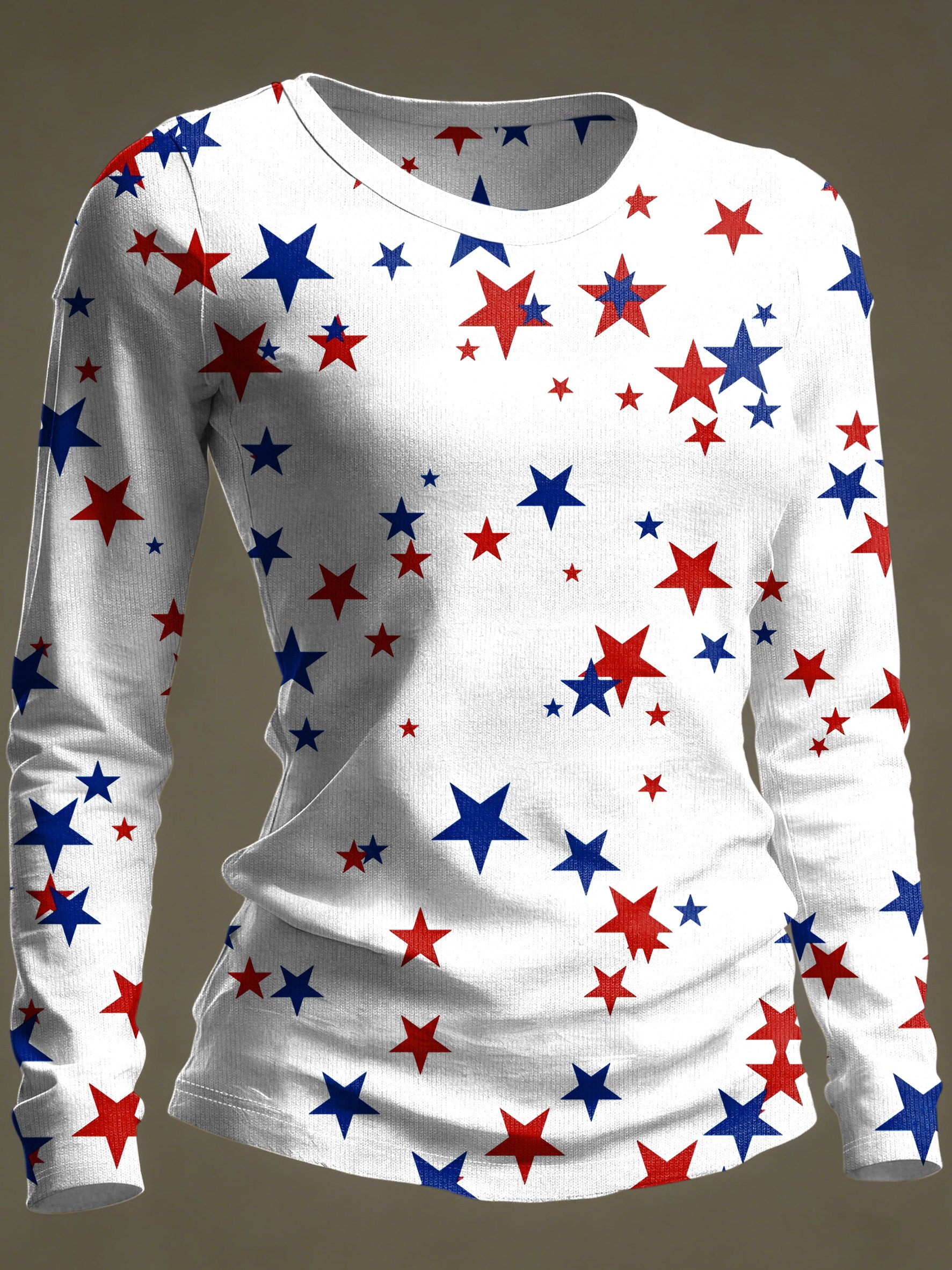Women's casual blue, red, and white star T-shirt