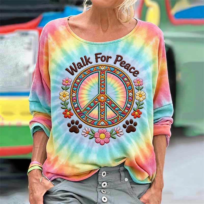 Walk For Peace Paw Prints Floral Hippie Tie Dye T Shirt