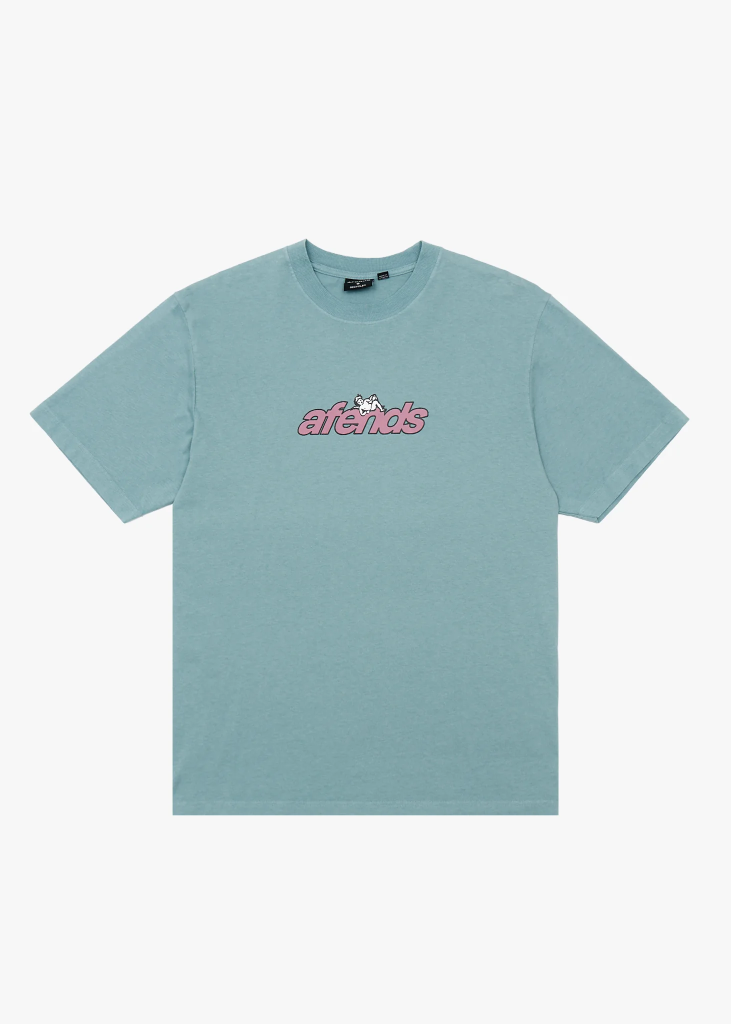 AFENDS Mens Angel Boy - Retro Tee - Washed Overcast