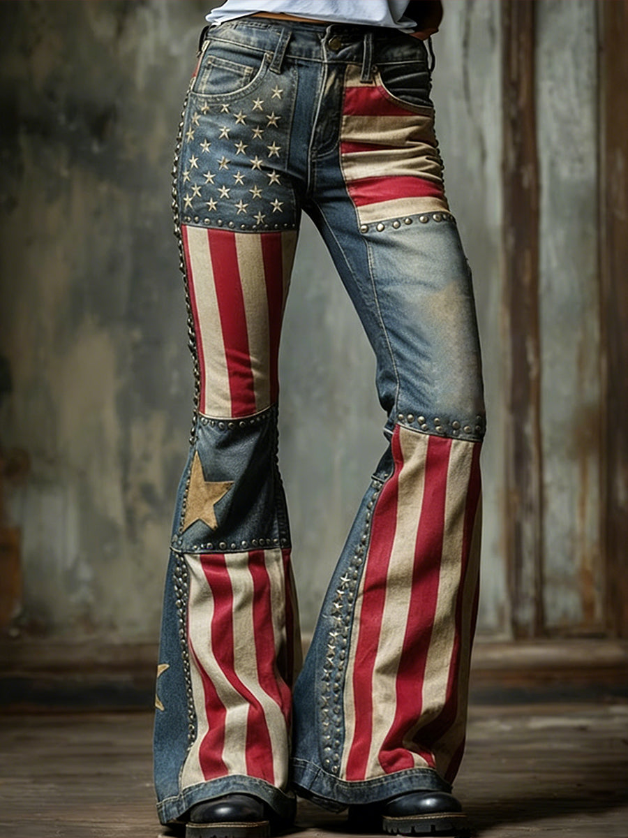 Women's American Flag  Inspired Print Jeans