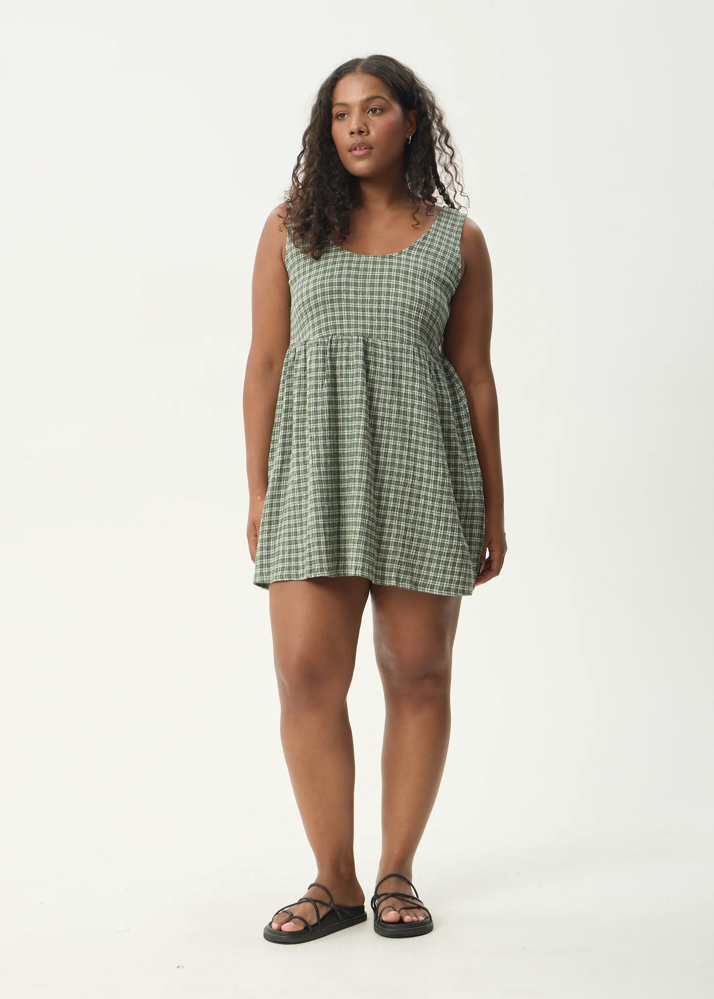 AFENDS Womens Jesse - Seersucker Mini Dress - Deep Green Check