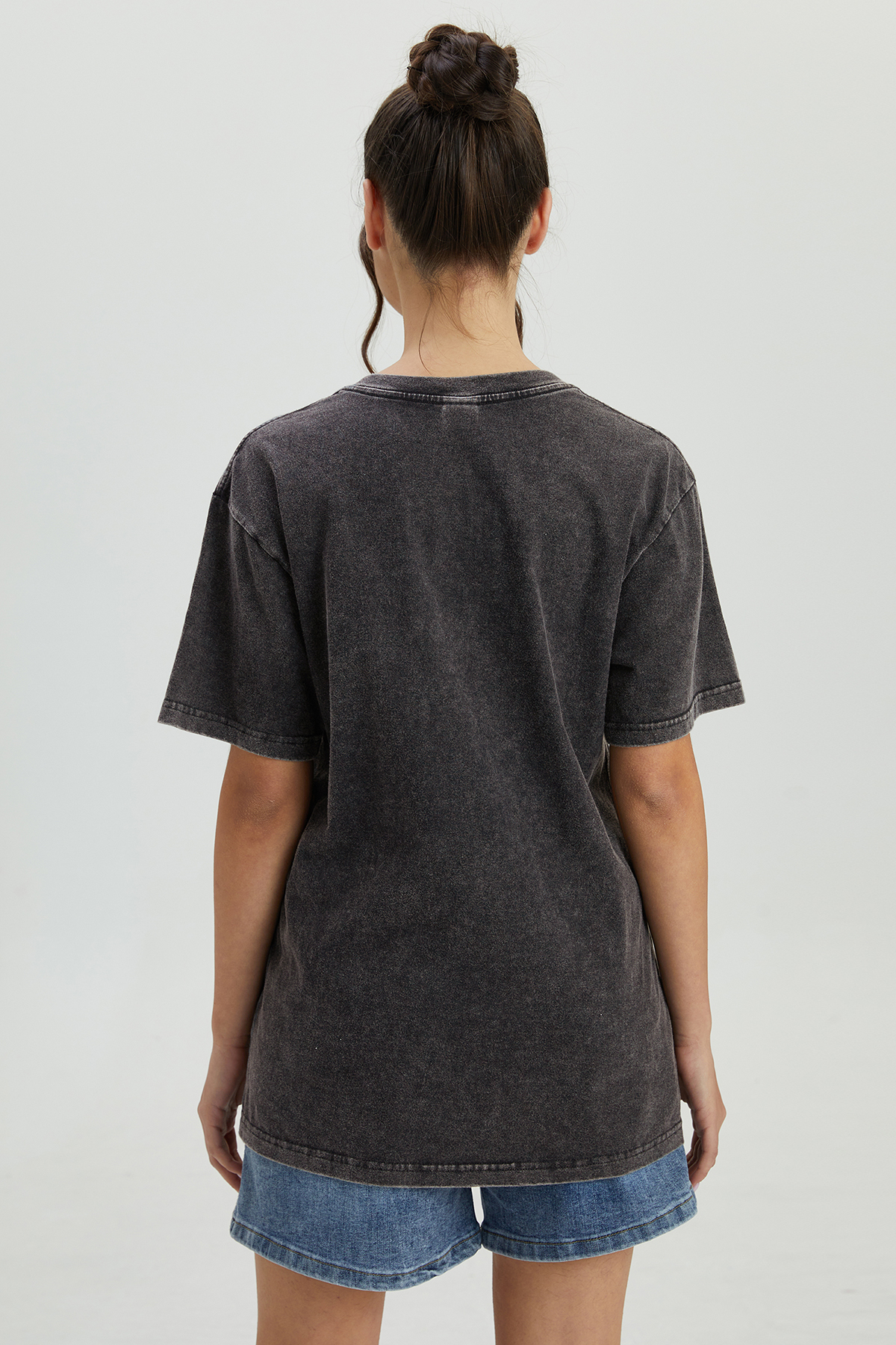 KatchMe Loose Vintage Wash Round Neck Letter Print Short Sleeve Top