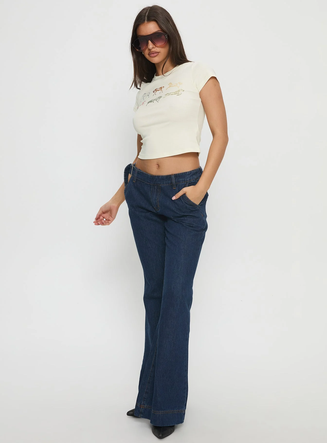 Acapulco Low Rise Flare Jeans Dark Blue Wash