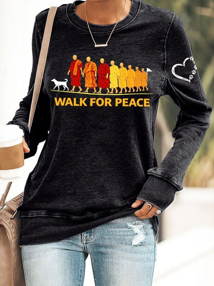 Walk For Peace Embroidered Casual Sweatshirt