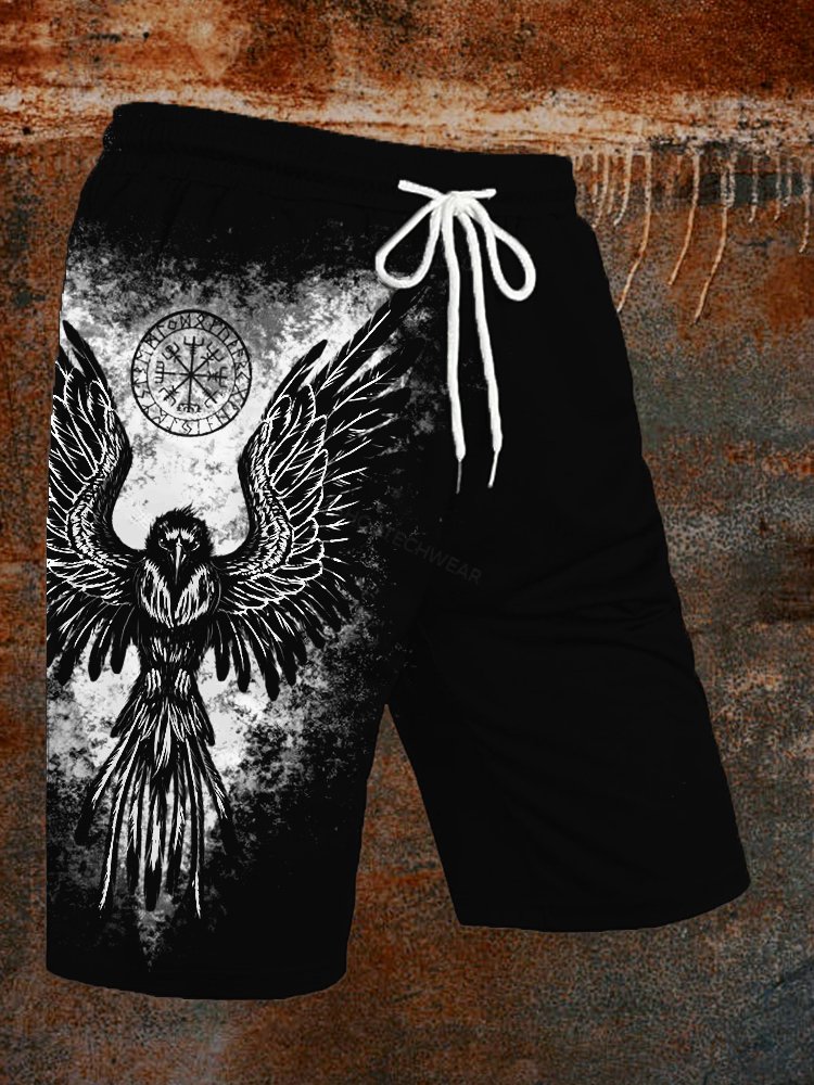 Men's Viking Raven And Vegvisir Graphic Casual Shorts