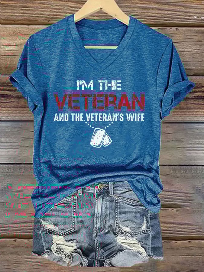 Women's I'm A Veteran And The Veteran's Wife Printed V-Neck T-Shirt