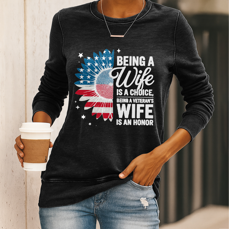 Women's Veteran Wife Print Casual Sweatshirt