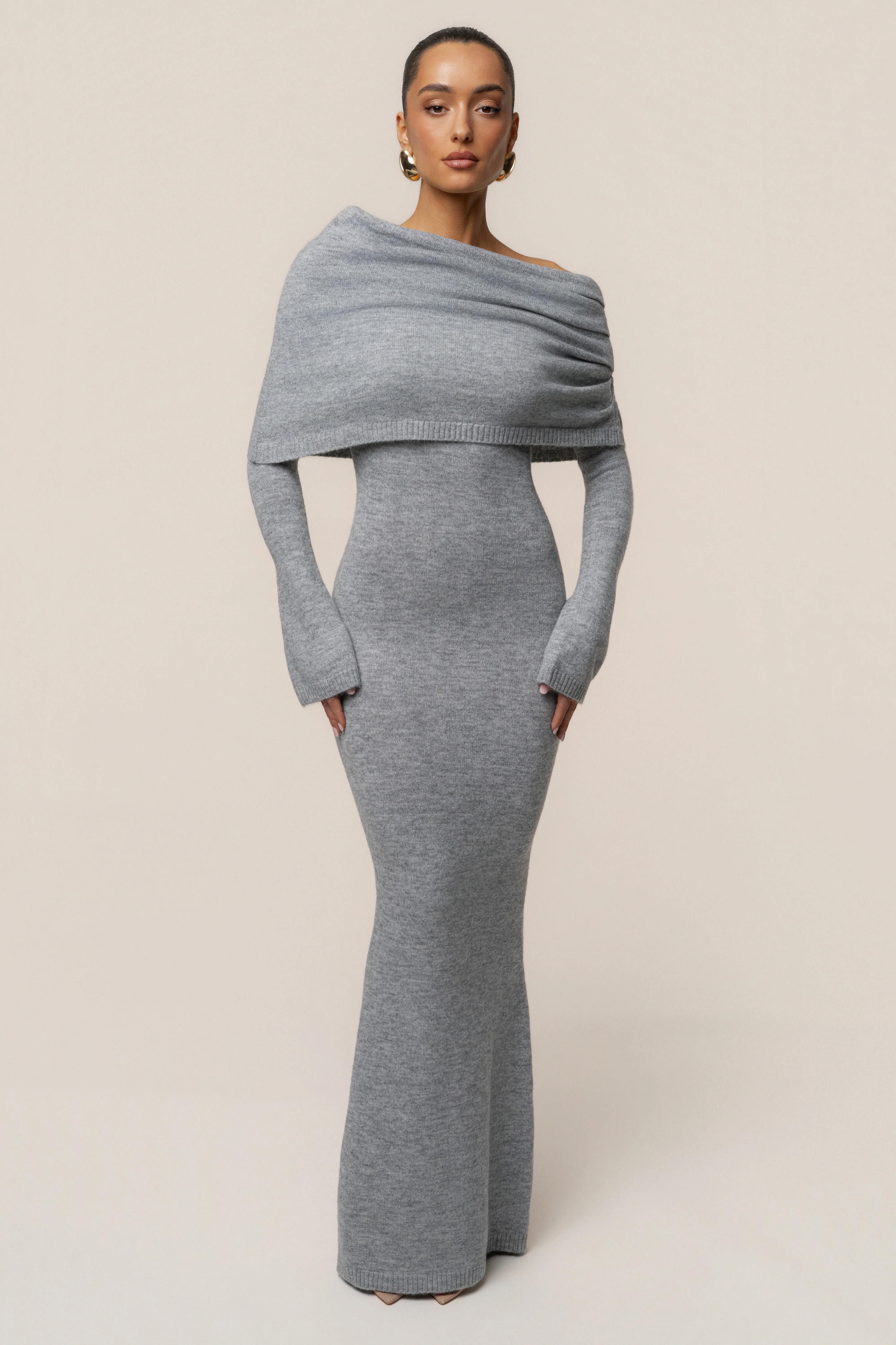 Grey Soft Haven Off-Shoulder Dress