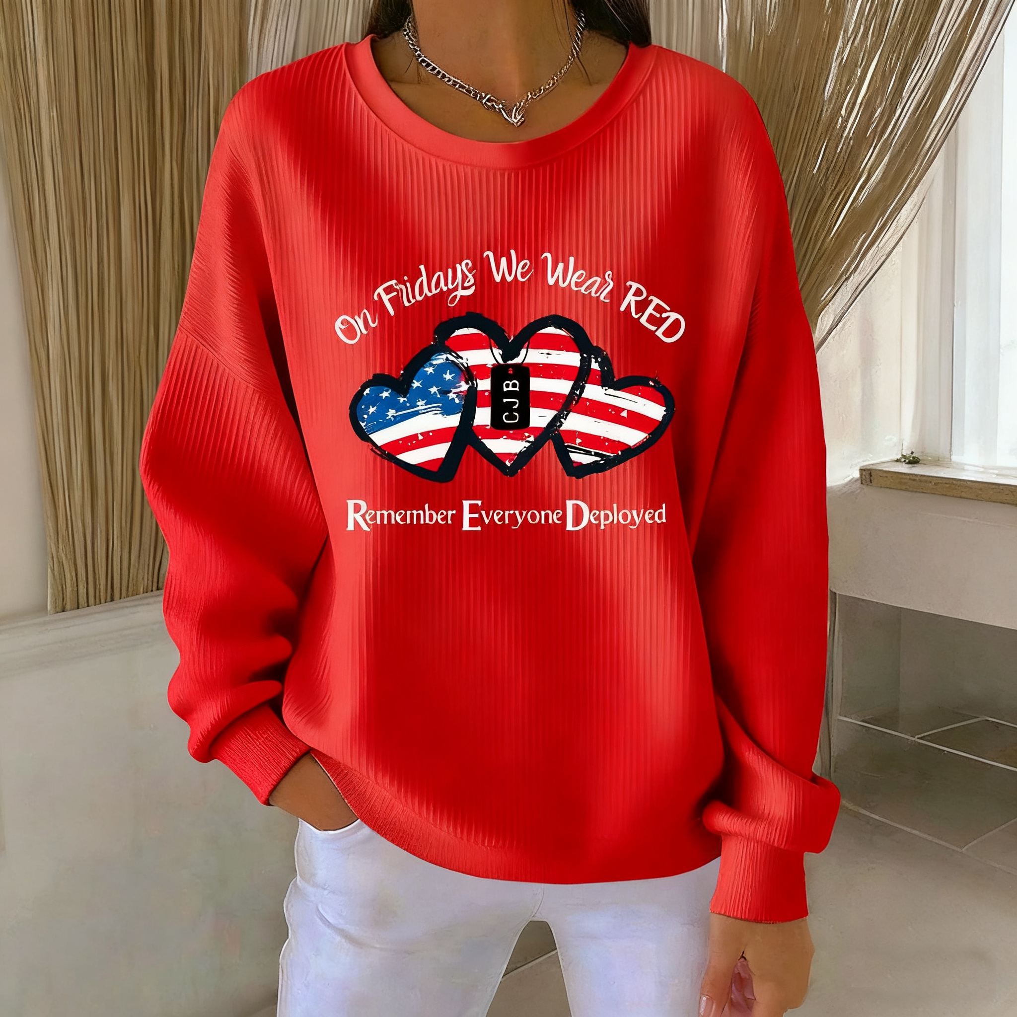 Women's On Friday We Wear Red Print Round Neck Sweatshirt