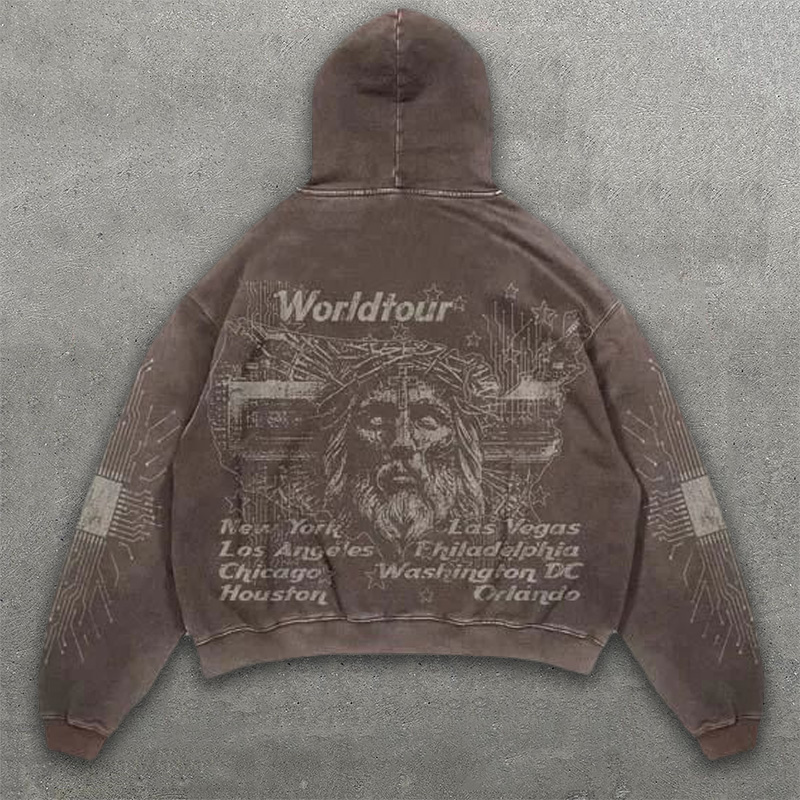 World Tour Jesus Print Long Sleeve Hoodies