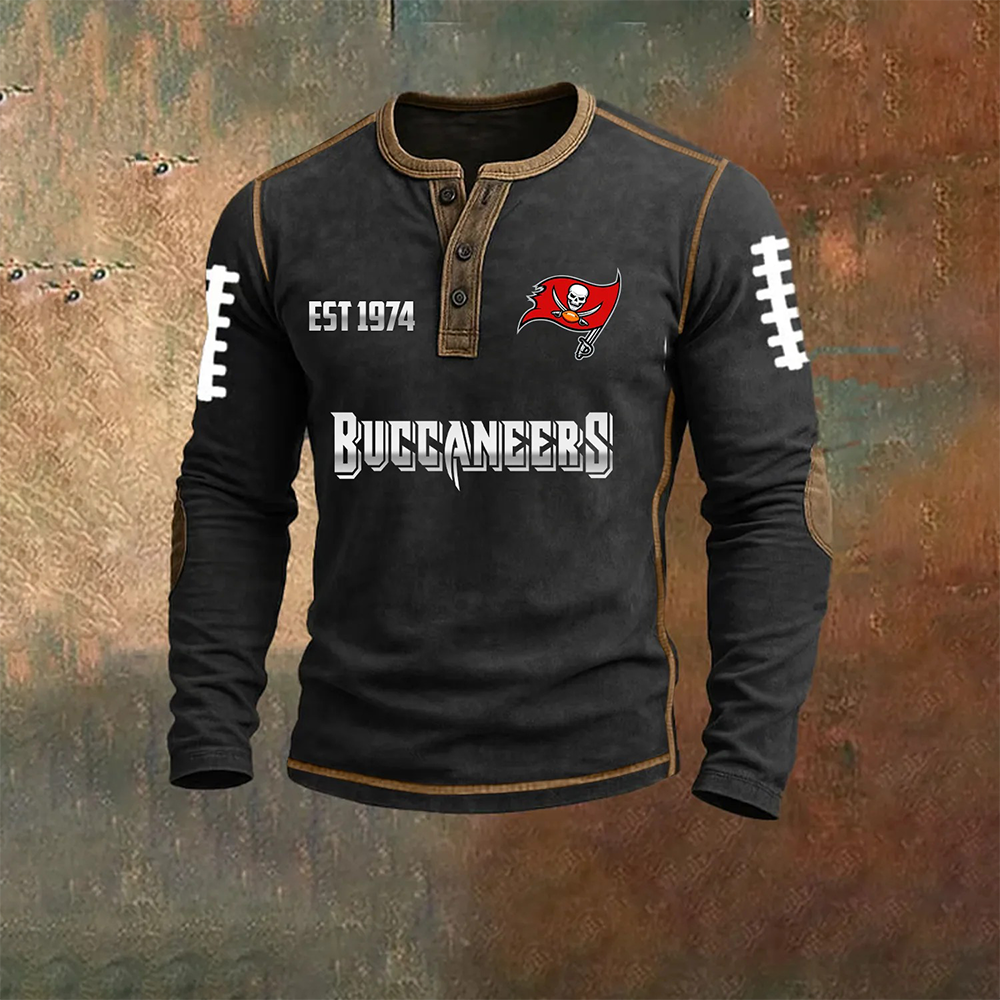 Men’s Tampa Bay Buccaneers NFL Henley Long Sleeve Shirt – Classic Team Style Casual Top