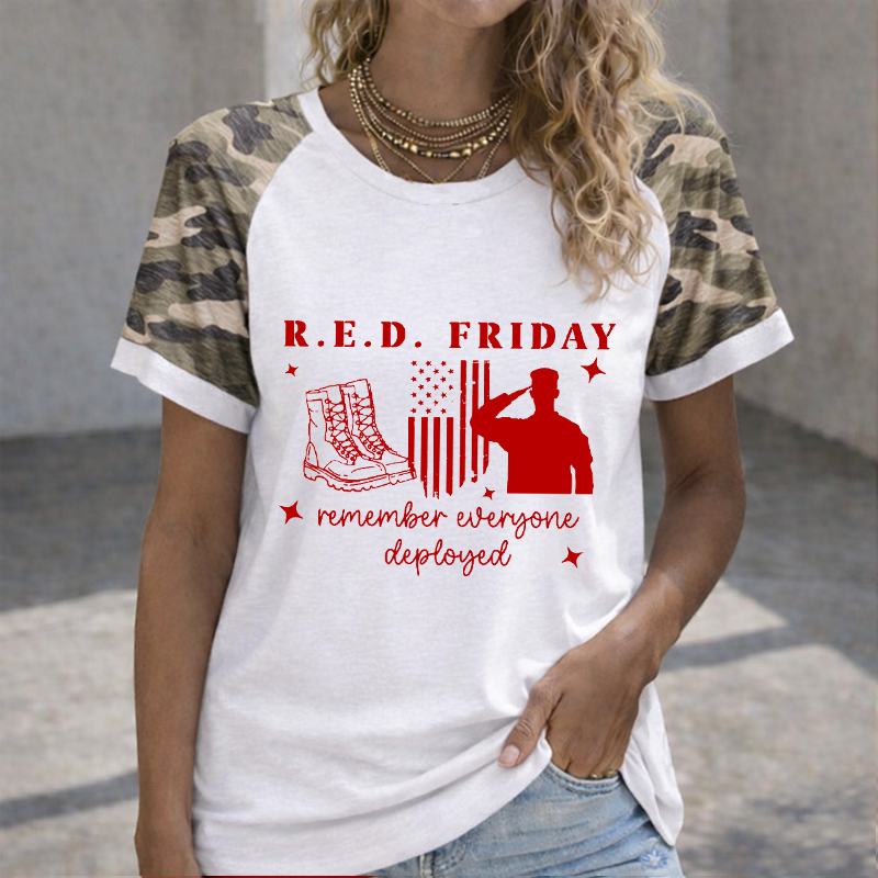 Women's Red Friday Printed Casual T-Shirt