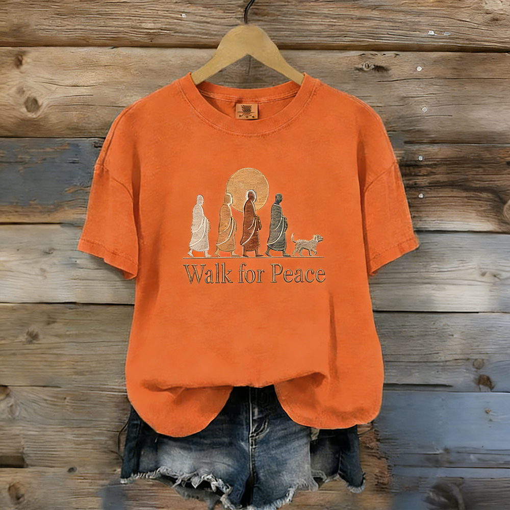 Walk For Peace Monks With Aloka Dog Washed T Shirt