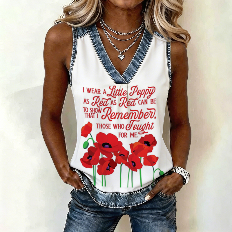 Women's Memorial Day Poppy Art Printed Tank Top