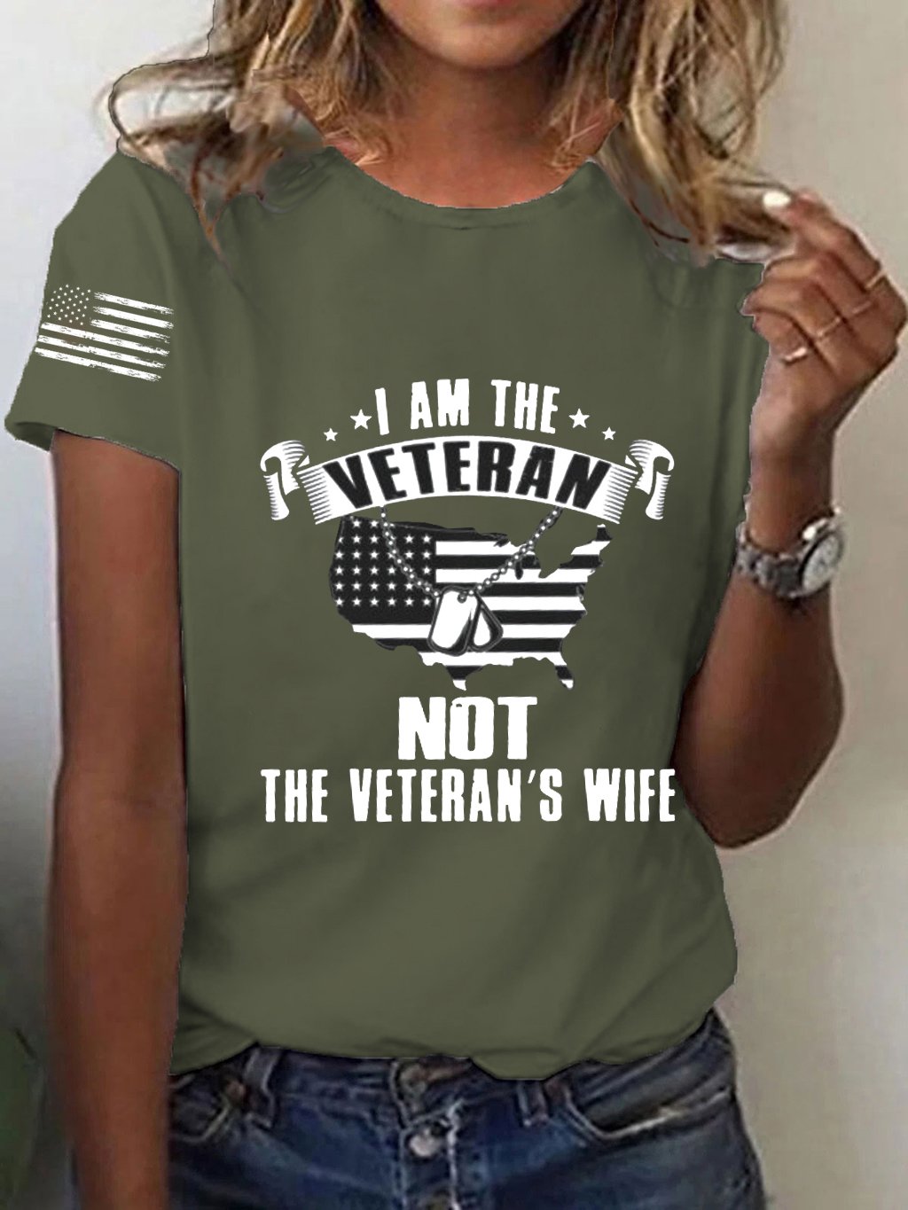 Women's I Am The Veteran Not The Veteran's Wife Printed T-Shirt
