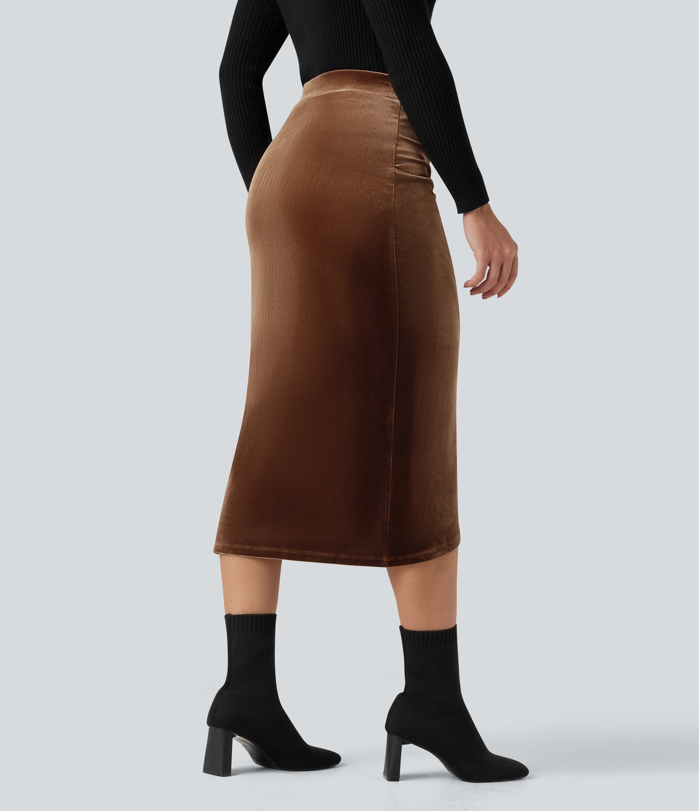 High Waisted Midi Velvet Casual Tulip Skirt