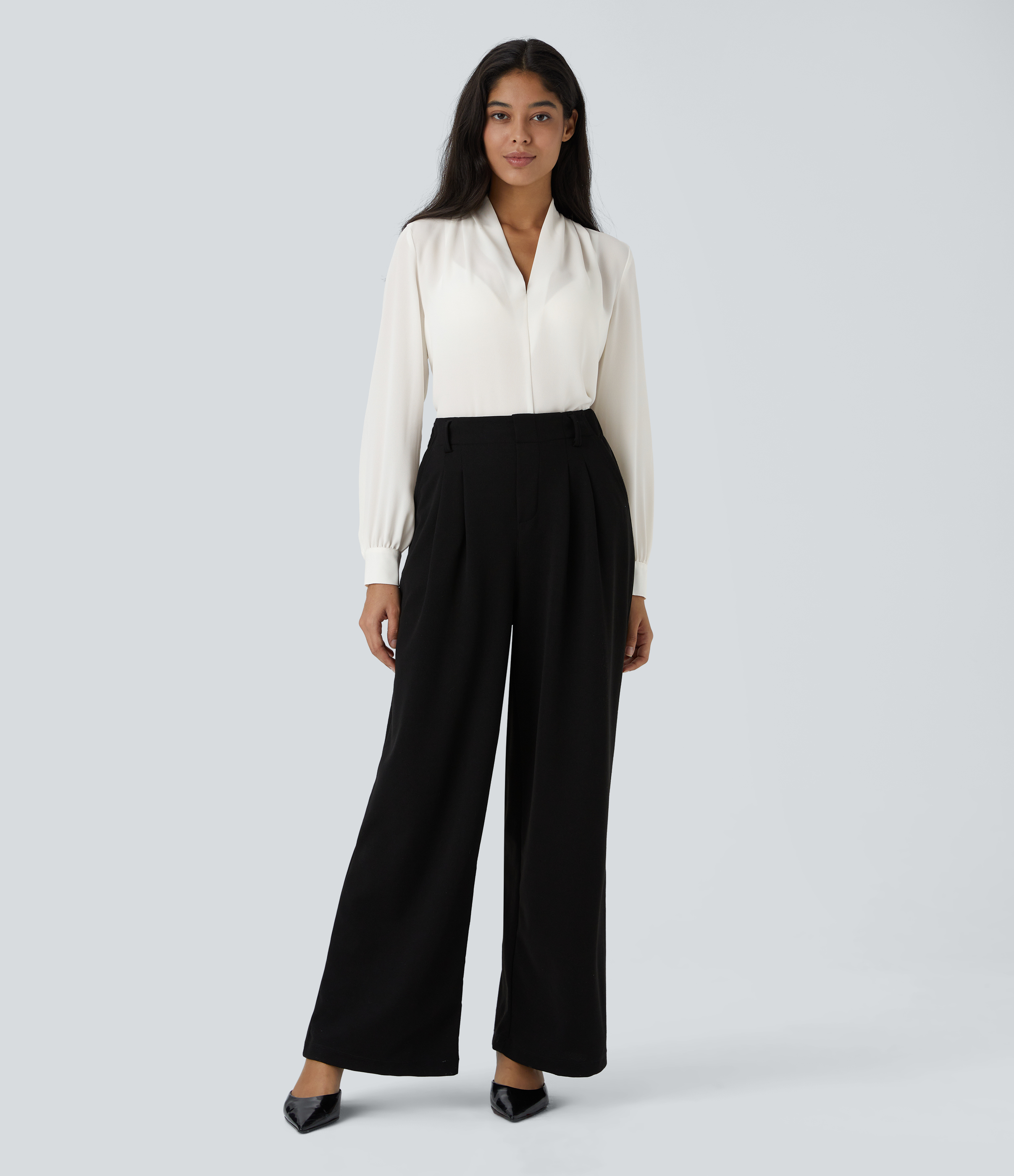 V Neck Long Sleeve Work Blouse