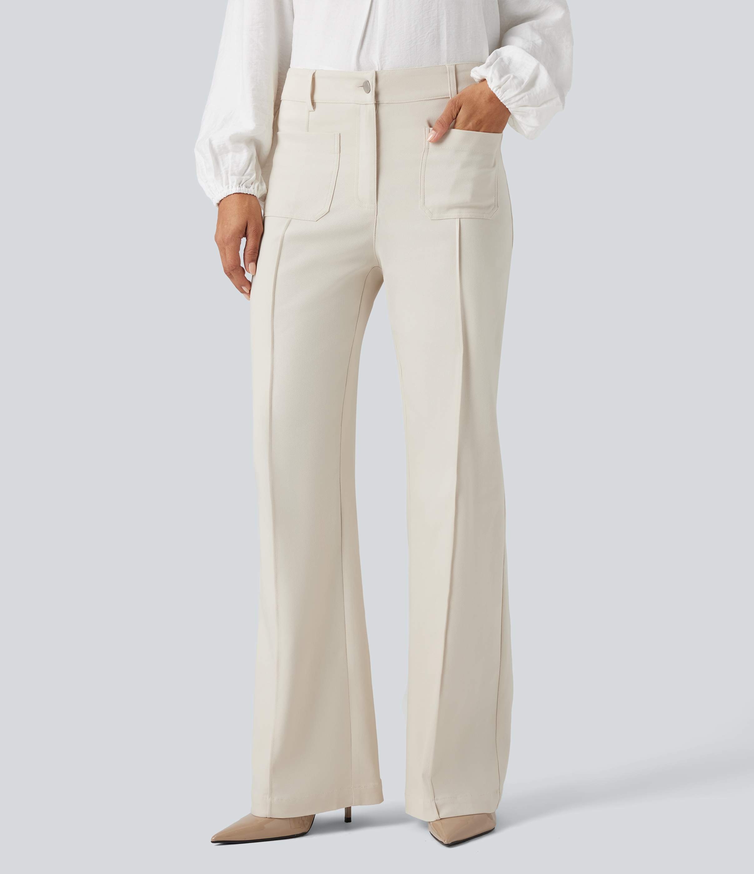 High Waisted Work Flare Pants with Pockets