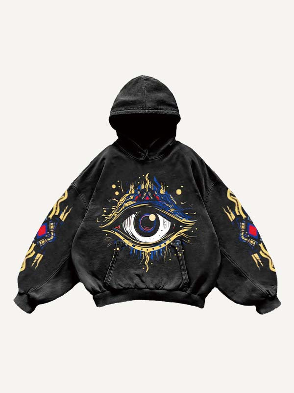 Eye&Graphic Print Slant Pockets Hoodie