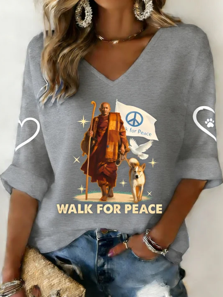 Women's Peace Walk Alokka Dog Print Short Sleeve T-shirt