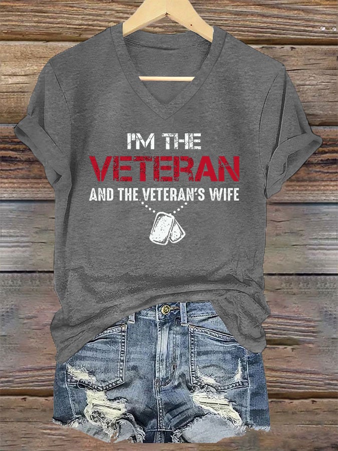 Women's I'm A Veteran And The Veteran's Wife Printed V-Neck T-Shirt