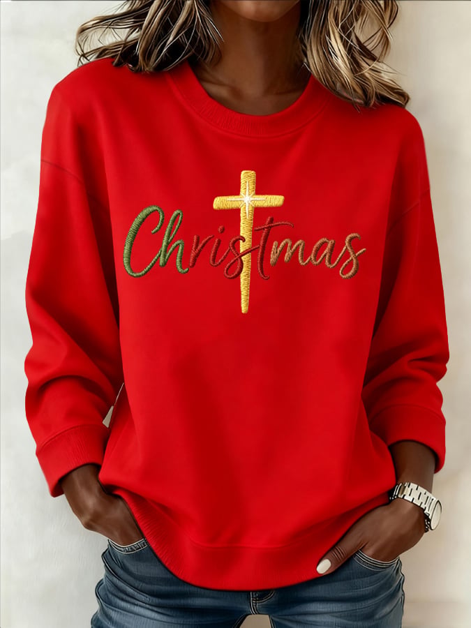 Women's Faith Christmas Cross Print Casual Sweatshirt