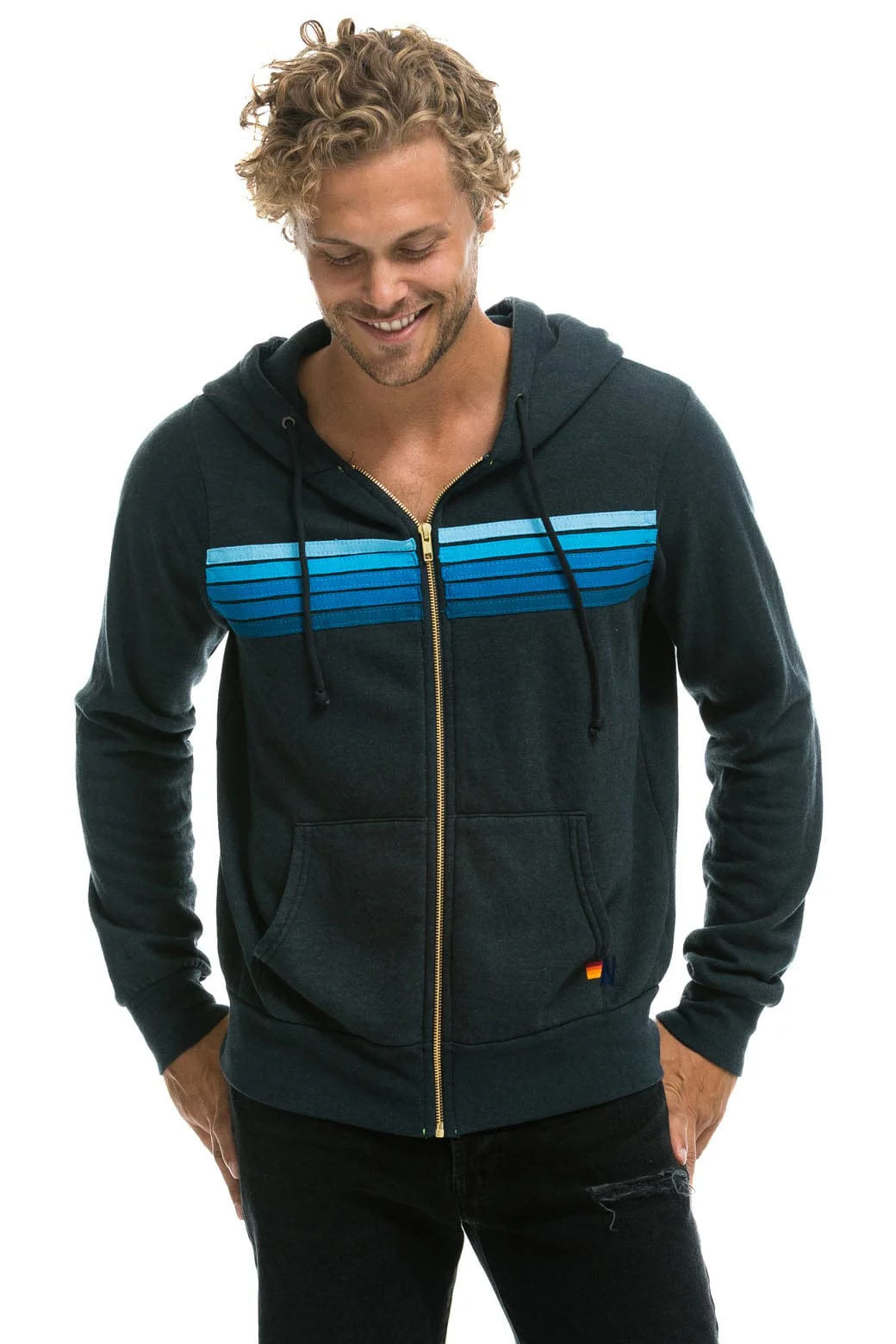 5 STRIPE HOODIE - CHARCOAL // BLUE