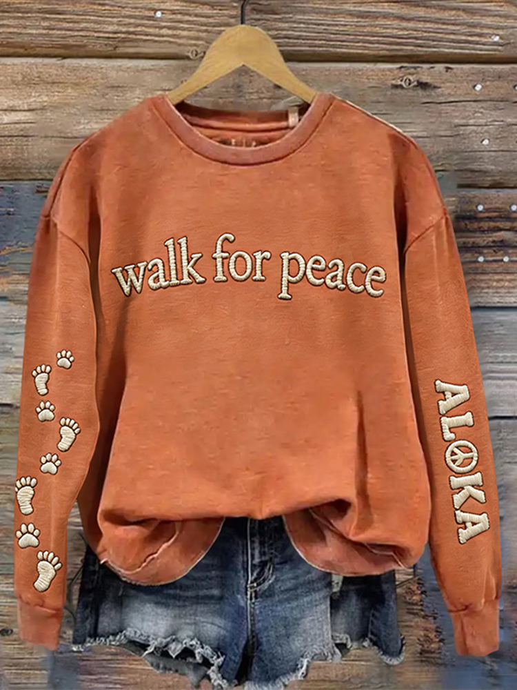 Vintage Walk For Peace Slogan Retro Print Round Neck Sweatshirt