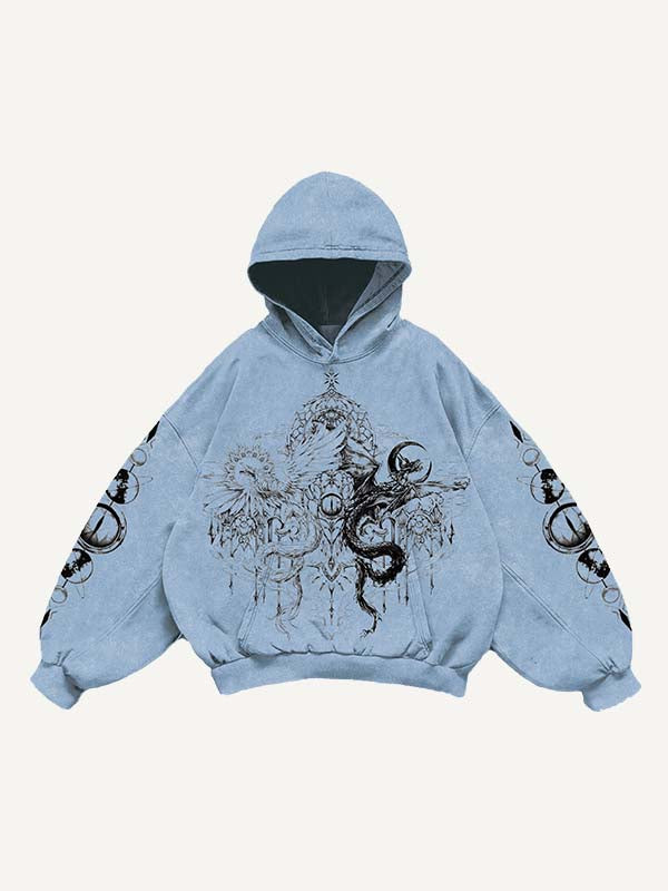 Moon&Eye&Wing&Tiger&Dragon&Graphic Print Slant Pockets Hoodie