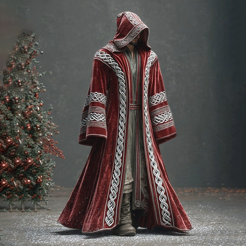 Men's Christmas Patchwork Celtic Knot Embroidery Cos Hooded Cloak