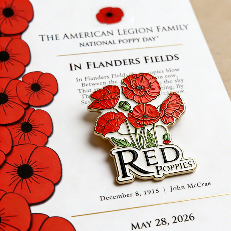 Unisex US Memorial Day Poppy Exquisite Brooch