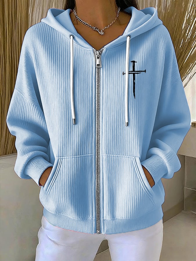 Women's Casual Faith Fashion Textured Hoodie Jacket