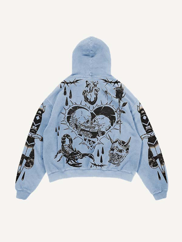 Skeleton&Heart&Snake&Sword&Letter Print Slant Pockets Hoodie
