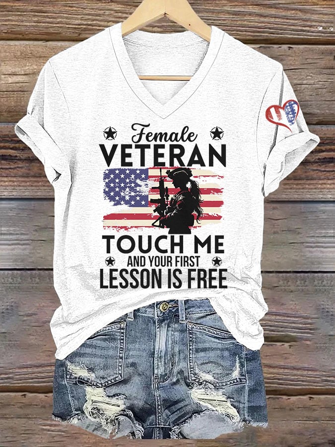 Women's Funny Female Veteran Printed V-Neck T-Shirt