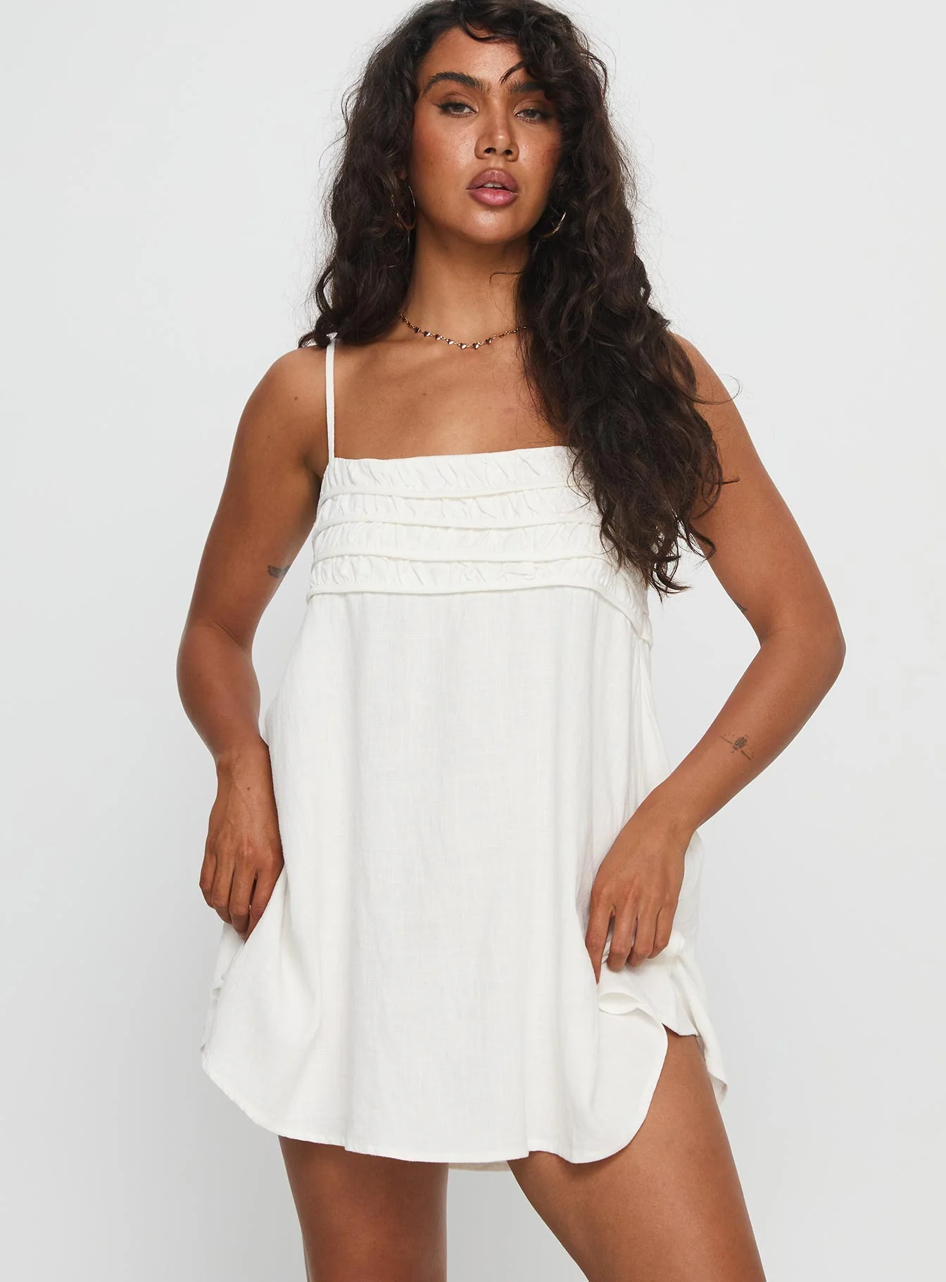 Every Breath Linen Shift Mini Dress White